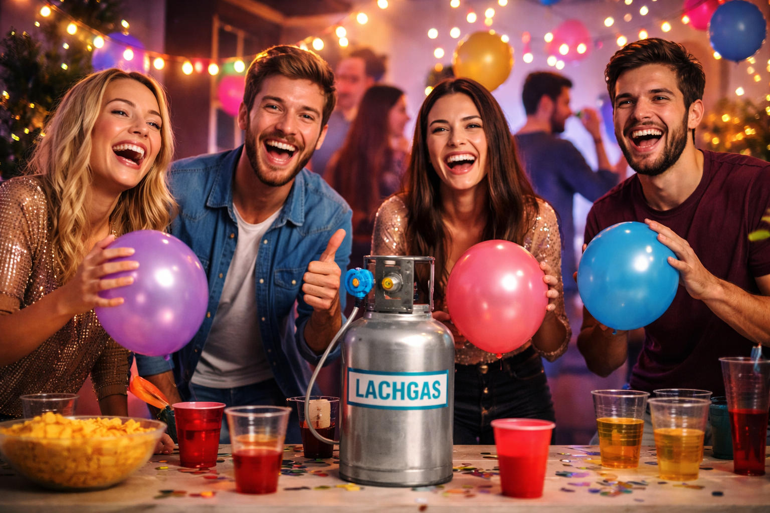 Sfeervolle feestavond met vrienden, verlichting en muziek